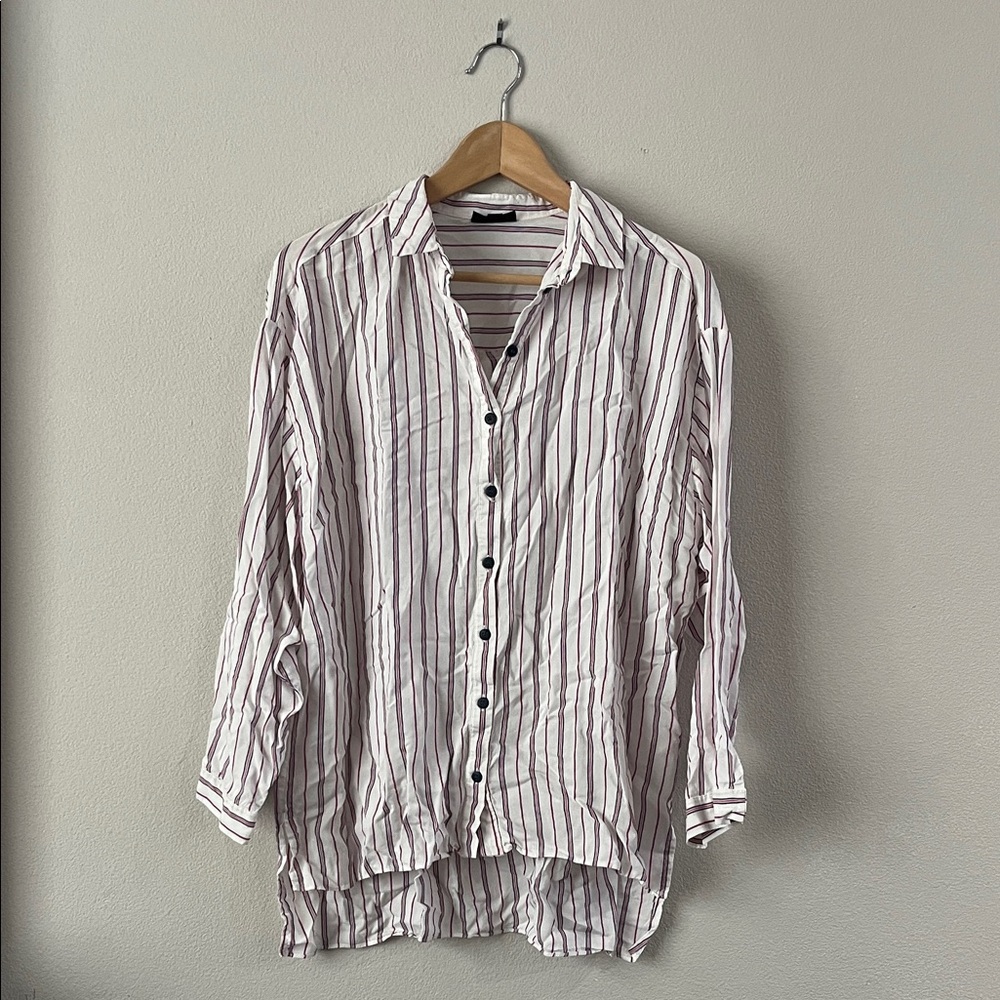 Topshop Women's Button Down Striped Shirt Red Black Size 8
